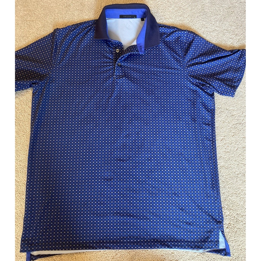 Greyson Golf Polo Shirt Dark Blue Geometric Snowflakes Men's Large L Wolf Logo